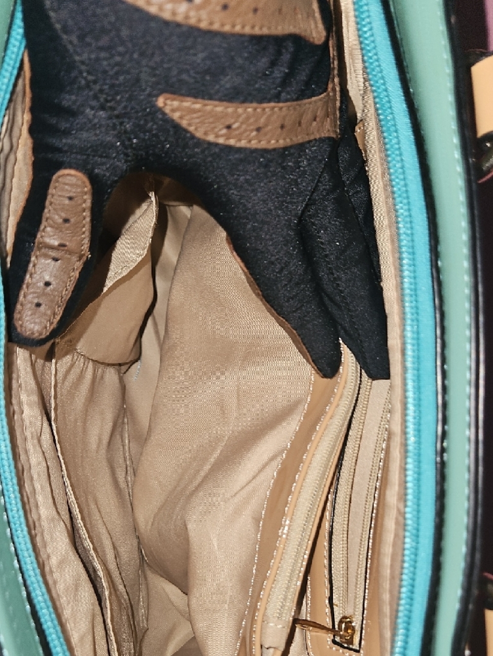 Colorblock Patent Leather Tote — Yellow, Teal & Tan - Picture 3 of 12